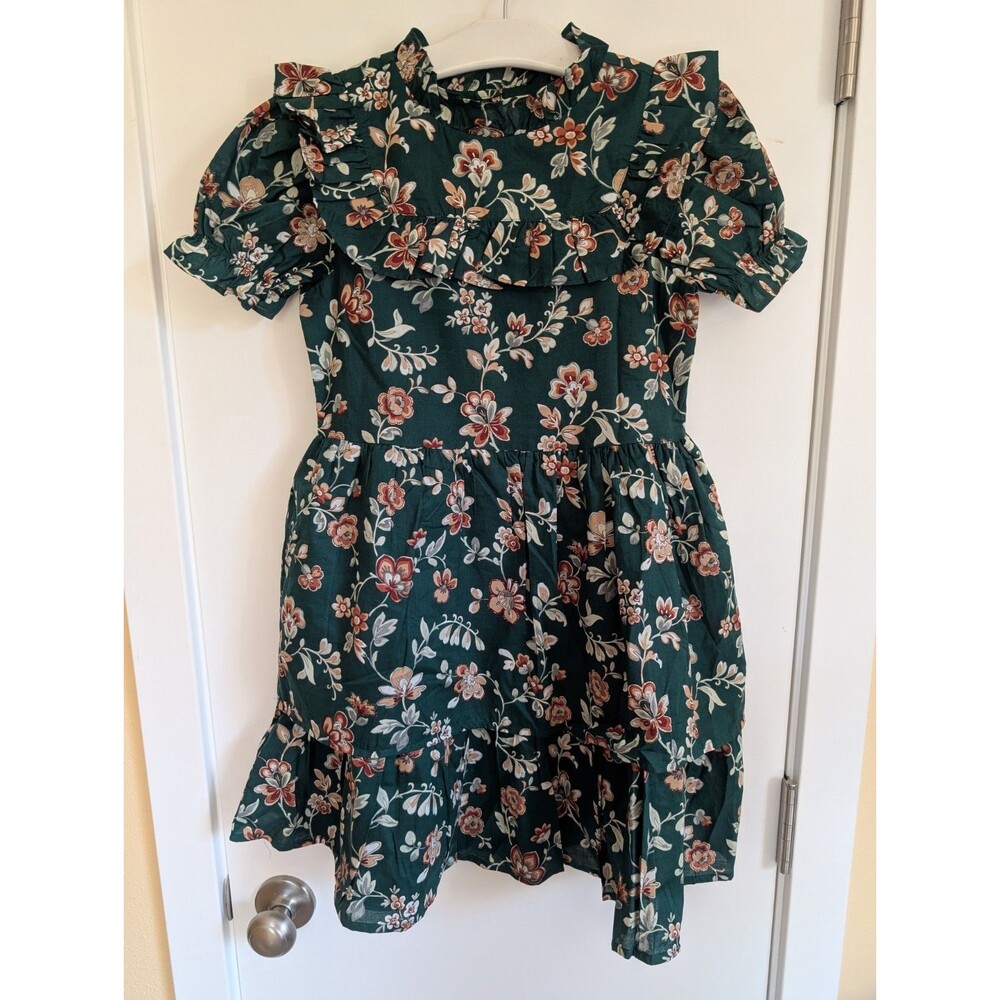 Janie and Jack Floral Ruffle Midi Dress 12 Green Western Prairie Puff Sleeves